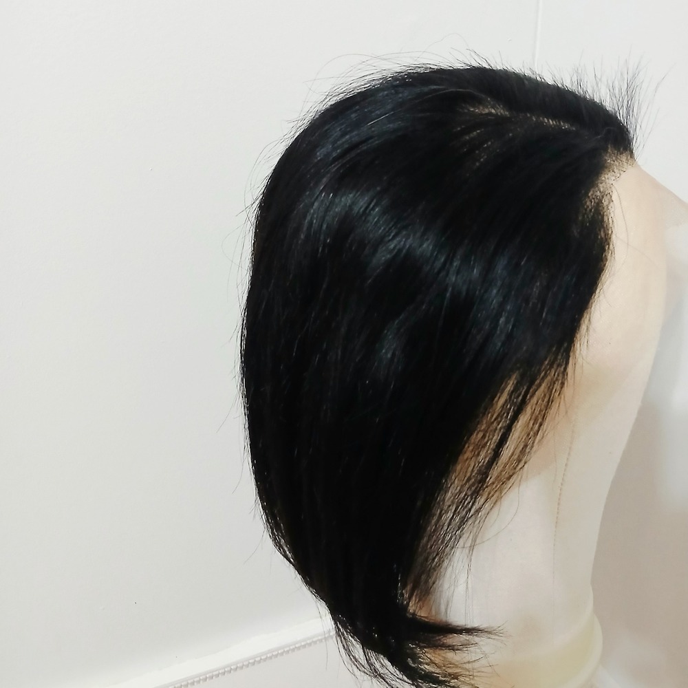 NEW Human Hair Lace Front 10 Inch Bob Wig Natural Black Straight - Picture 4 of 8